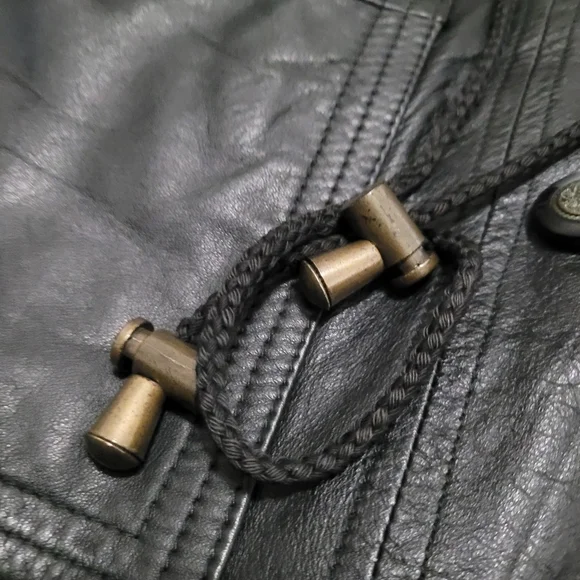 Vintage 90’s Pelle Club Hooded Black Genuine Leather Jacket M Mobwife Heavy - Picture 6 of 11